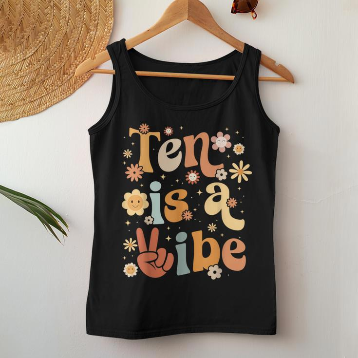 10 Year Old Girl Birthday Groovy 10 Ten Is A Vibe Boho Women Tank Top Funny Gifts