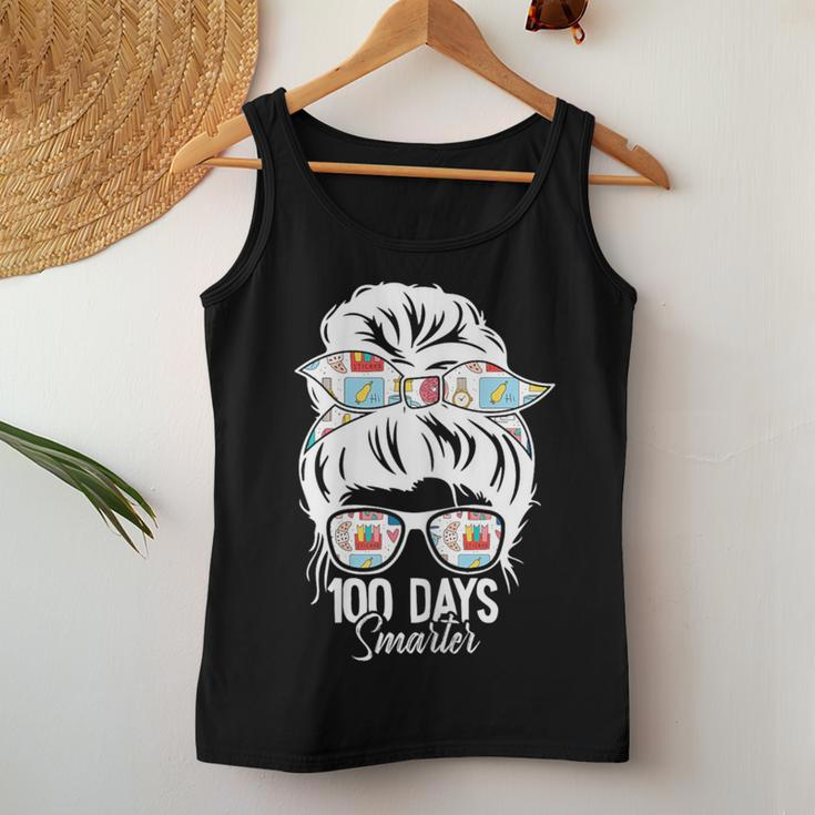100 Days Smarter 100Th Day Of School Messy Bun Mom Women Tank Top Personalized Gifts