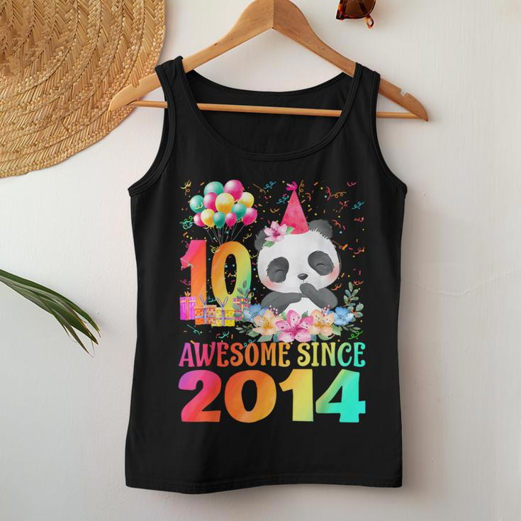 10Years Old 10Th Birthday Panda Awesome Since 2014 Women Tank Top Funny Gifts