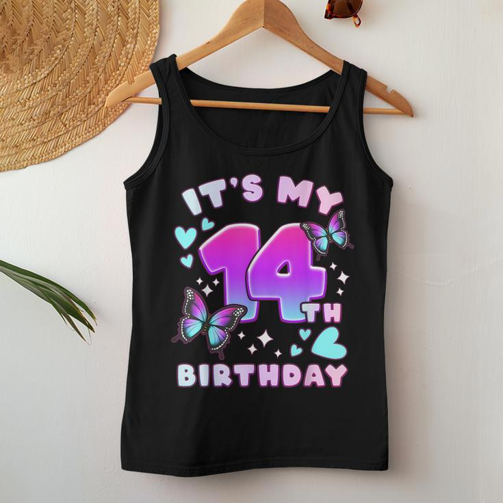 14Th Birthday Girl 14 Years Butterflies And Number 14 Women Tank Top Unique Gifts