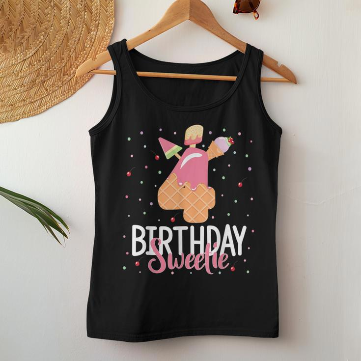 4Th Birthday Sweetie Ice Cream Girl 4 Years Old B-Day Women Tank Top Unique Gifts