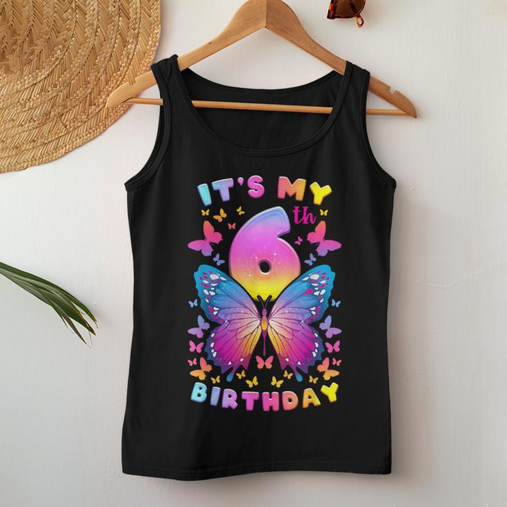 6Th Birthday Girl 6 Years Butterfly Number 6 Women Tank Top Unique Gifts