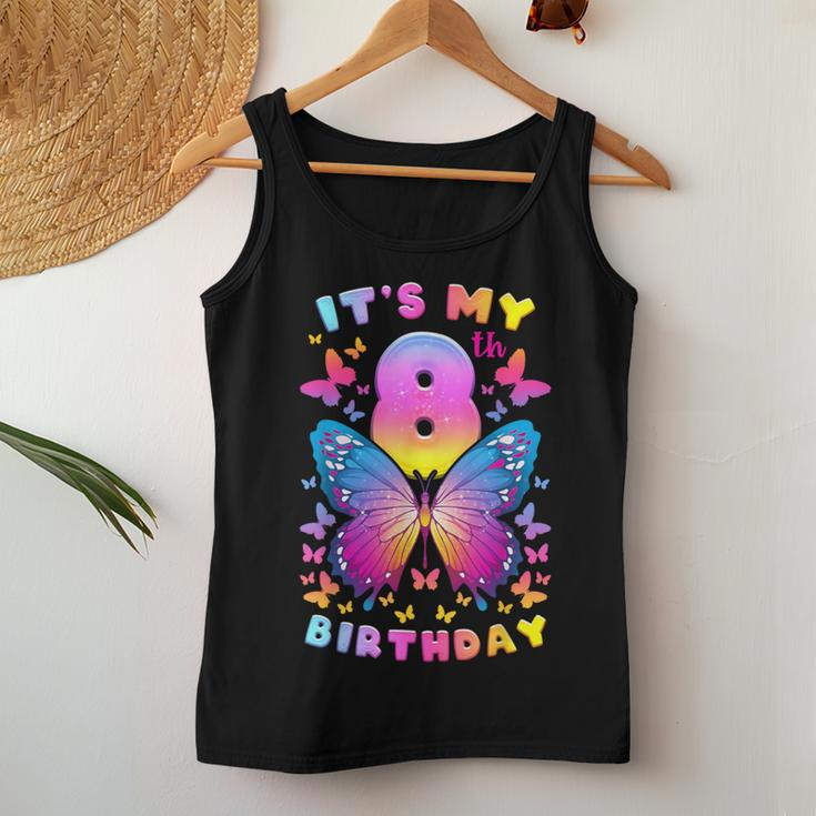 8Th Birthday Girl 8 Years Butterfly Number 8 Women Tank Top Personalized Gifts
