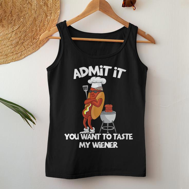 Admit It You Want To Taste My Wiener Bbq Grill Hot Dog Joke Women Tank Top Unique Gifts