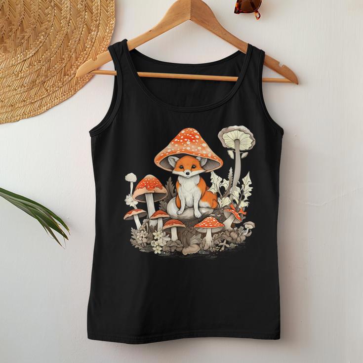 Aesthetic Fox On Mushroom Cottagecore Vintage Nature Floral Women Tank Top Unique Gifts