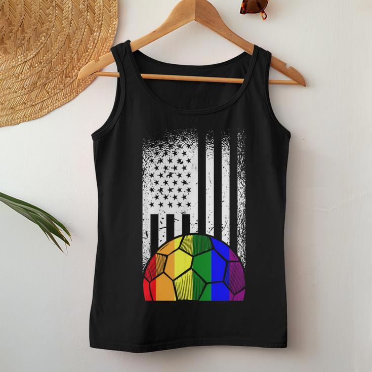 American Flag Soccer Ball Lgbt-Q Rainbow Gay Pride Ally Women Tank Top Unique Gifts