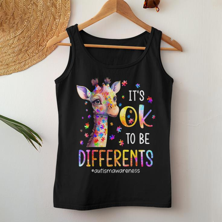 Autism Awareness Cute Giraffe Animal It's Ok To Be Different Women Tank Top Funny Gifts