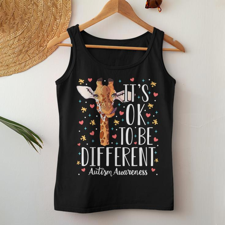 Autism Awareness Giraffe It's Ok To Be Different Autistic Women Tank Top Funny Gifts