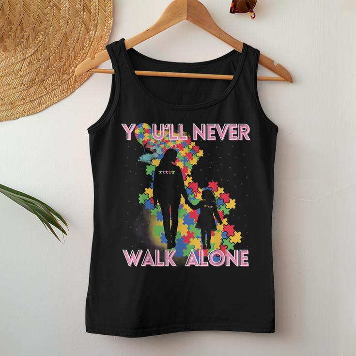 Autism Awareness Support Mom And Daughter You'll Never Walk Women Tank Top Funny Gifts