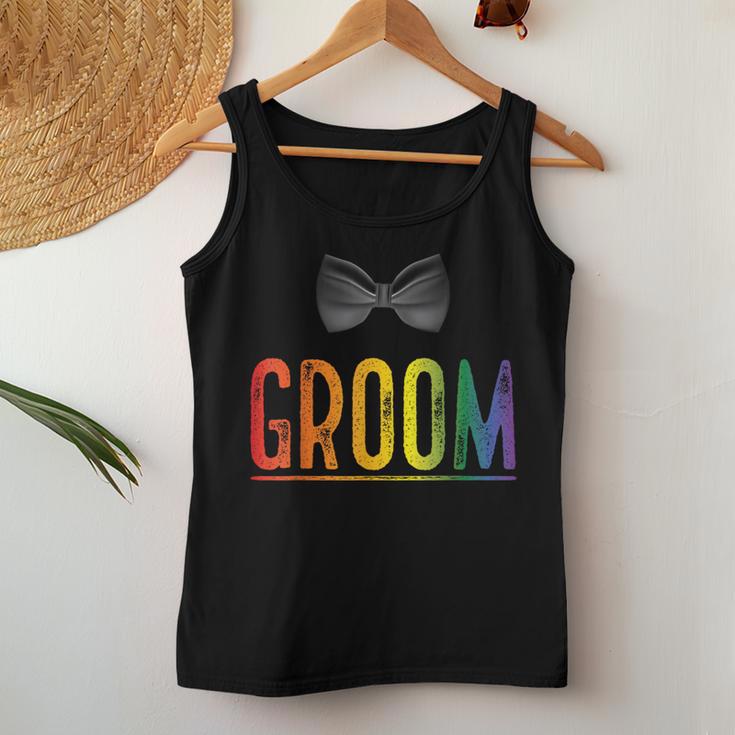 Bachelor Party Rainbow Gay Pride Groom Bow Tie Women Tank Top Unique Gifts