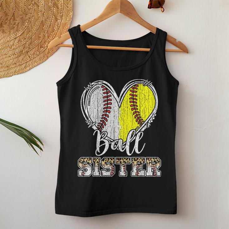 Ball Sister Heart Baseball Softball Sister Women Tank Top Funny Gifts