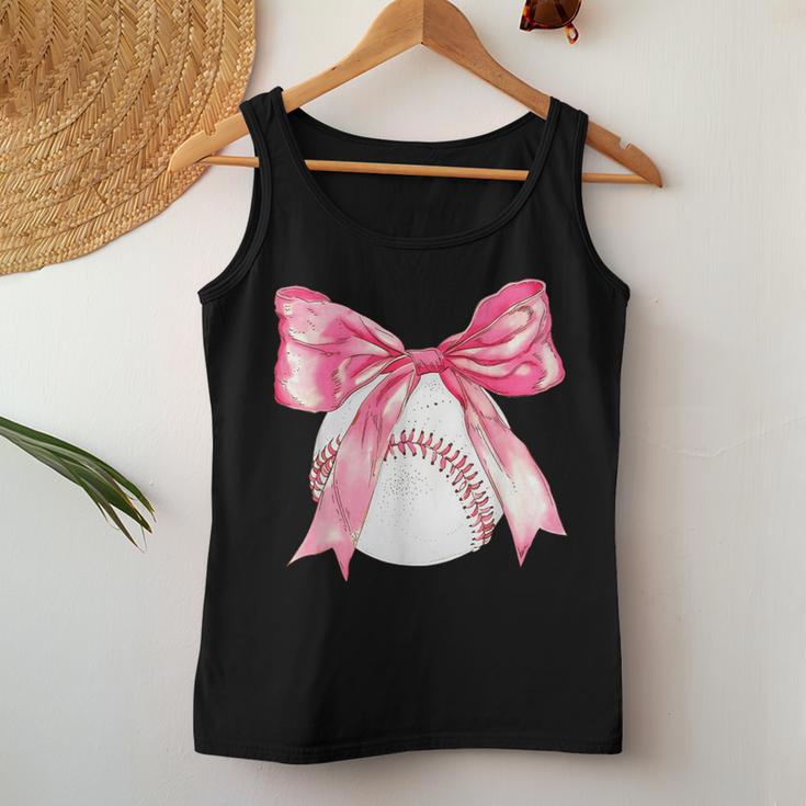 Baseball Mom Coquette Pink Bow Baseball Mama Women Tank Top Funny Gifts