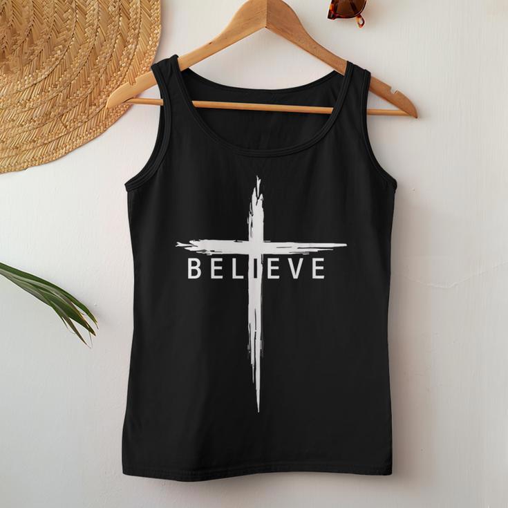 Believe Christian Cross Jesus Christ Christians Women Women Tank Top Unique Gifts