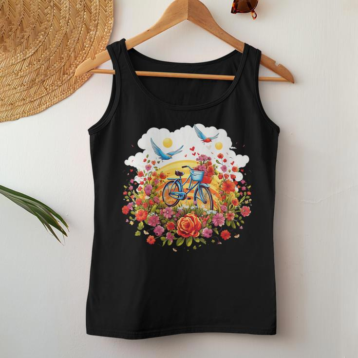 Bicycle Through A Field Of Flowers Idea Creative Inspiration Women Tank Top Unique Gifts