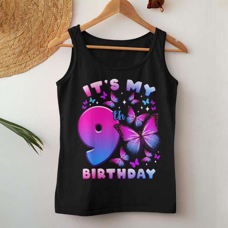 Birthday Girl 9 Year Old Butterfly Number 9 Women Tank Top Personalized Gifts