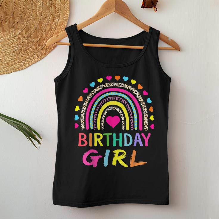 Birthday Girl Leopard Rainbow Birthday Party Family Women Tank Top Personalized Gifts