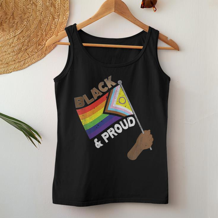 Black Gay Proud Progress Pride Flag Rainbow Vintage Women Tank Top Unique Gifts