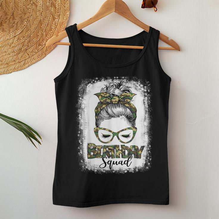 Bleached Messy Hair Bun Camouflage Birthday Squad Women Tank Top Funny Gifts