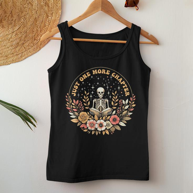Boho Flower Skeleton Reading Book Just One More Chapter Women Tank Top Funny Gifts
