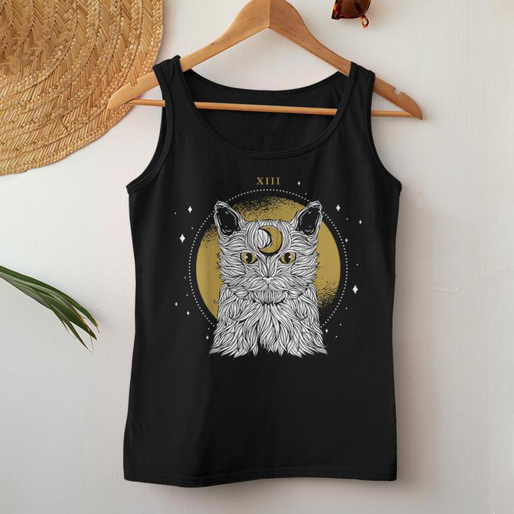 Boho Mystical Feathers Cat Moon Phases Cats Lovers Women Tank Top Unique Gifts