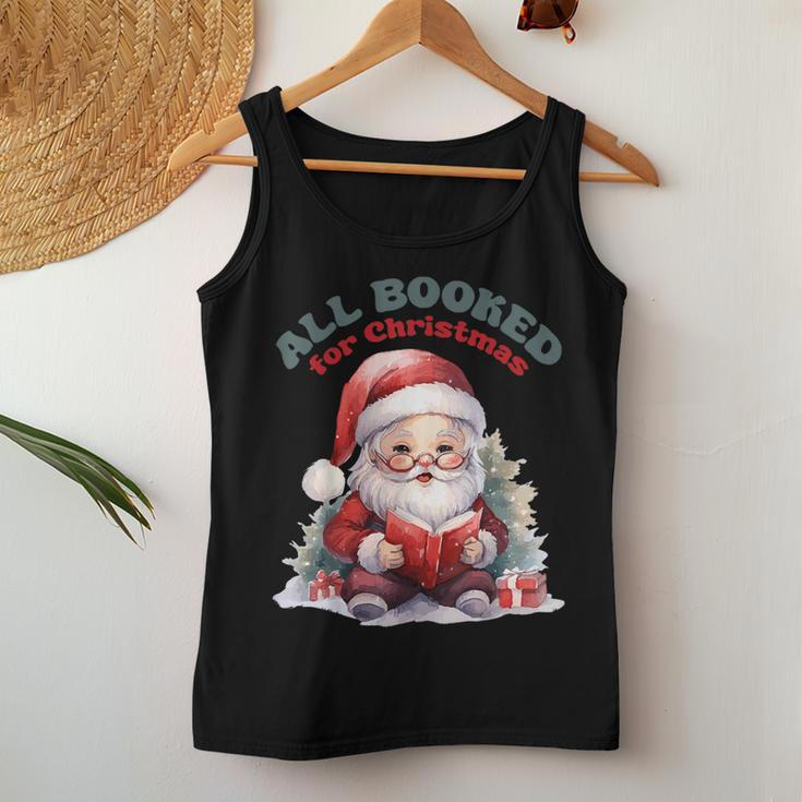 All Booked For Christmas Book Tree Teacher Vintage Santa Women Tank Top Funny Gifts