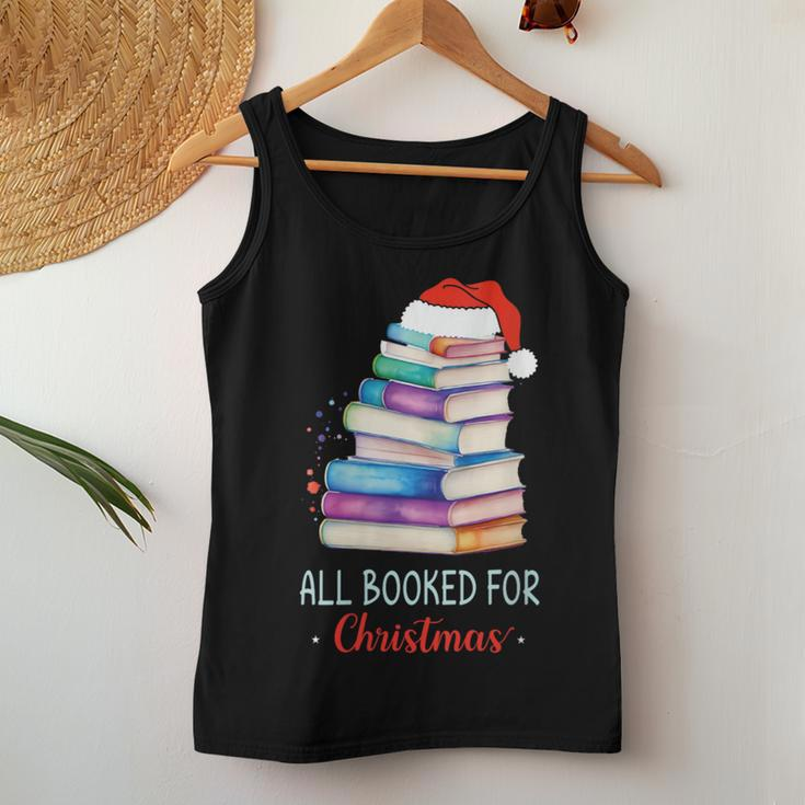 All Booked For Christmas Book Watercolor Tree Teacher Family Women Tank Top Funny Gifts