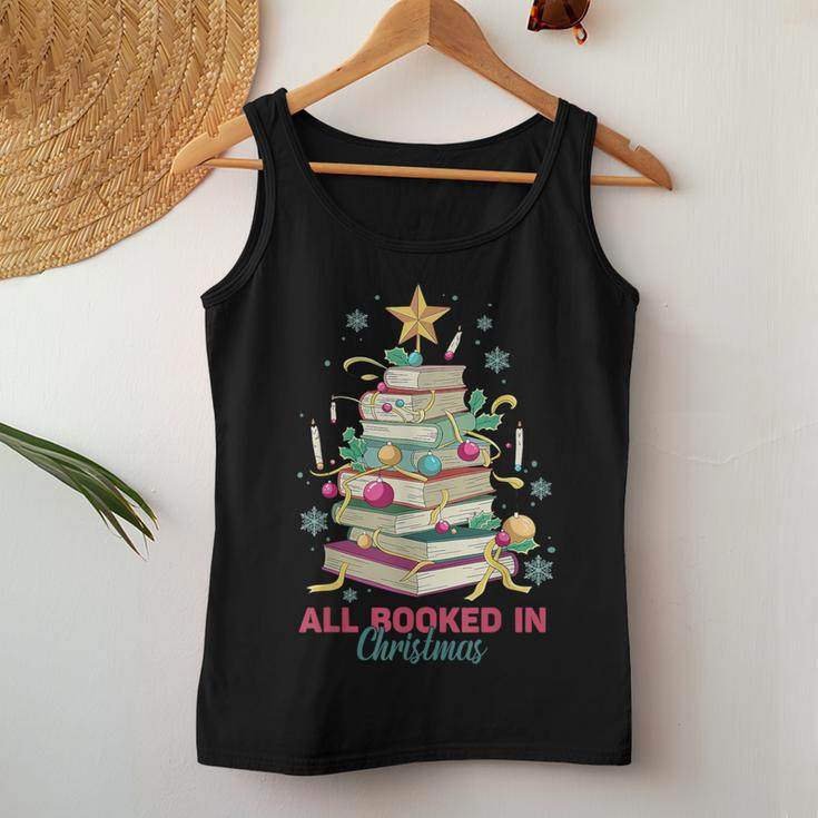 All Booked For Christmas Teachers Christmas Book Tree Women Tank Top Funny Gifts