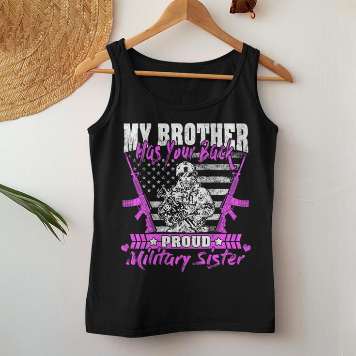 My Brother Has Your Back Proud Military Sister Army Sibling Women Tank Top Unique Gifts