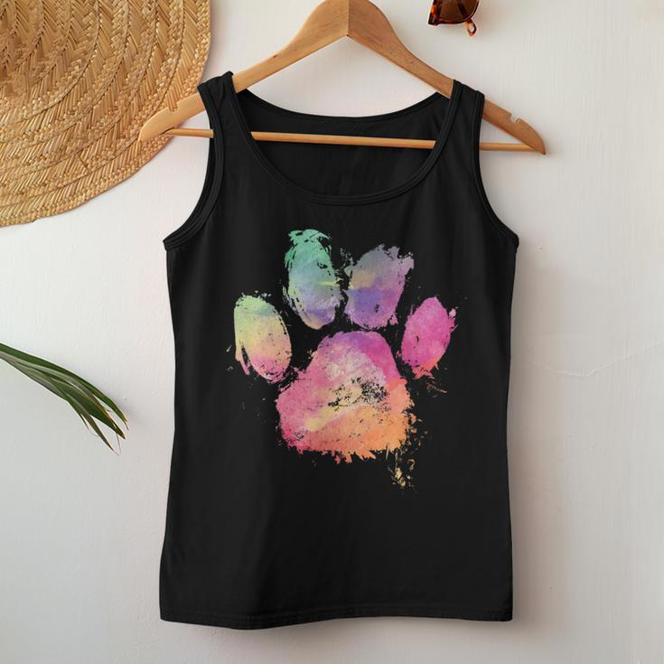 Cat Dog Paw Print Watercolor Rainbow Abstract Animal Lover Women Tank Top Unique Gifts