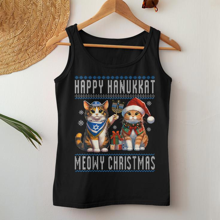 Cat Merry Christmas Happy Hanukkah Jewish Christian Women Tank Top Funny Gifts