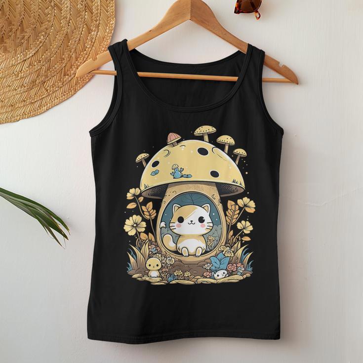 Cat Mushroom Cute Cottagecore Aesthetic Women Tank Top Unique Gifts