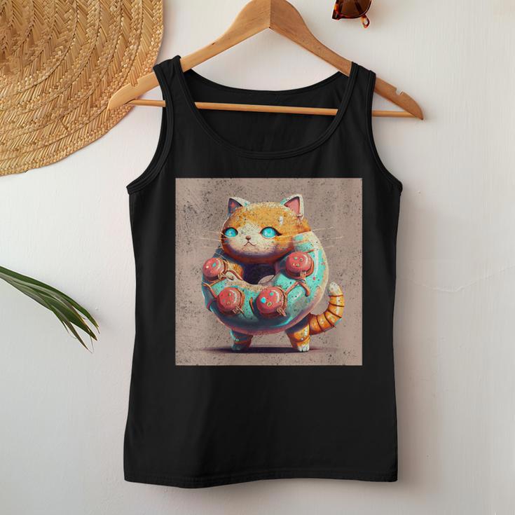 Cat Robot Donut Women Tank Top Unique Gifts