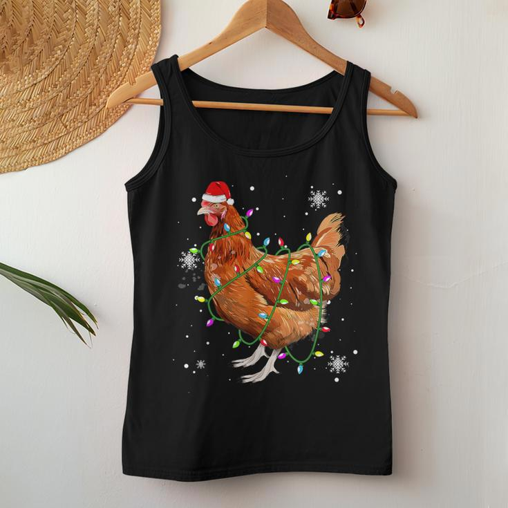 Chickens Christmas Tree Santa Hat Lights Xmas Women Tank Top Funny Gifts