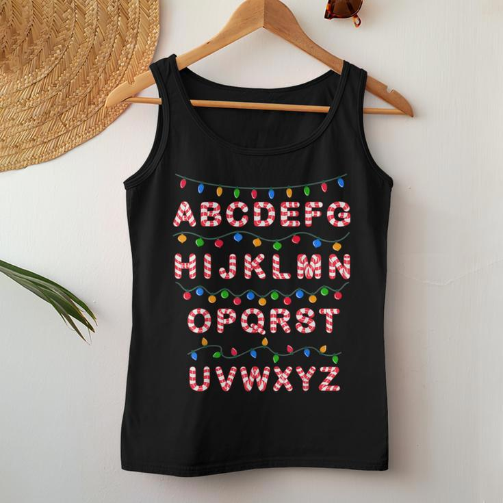 Christmas Alphabet Candy Cane Teachers Students Candy Cane Women Tank Top Personalized Gifts