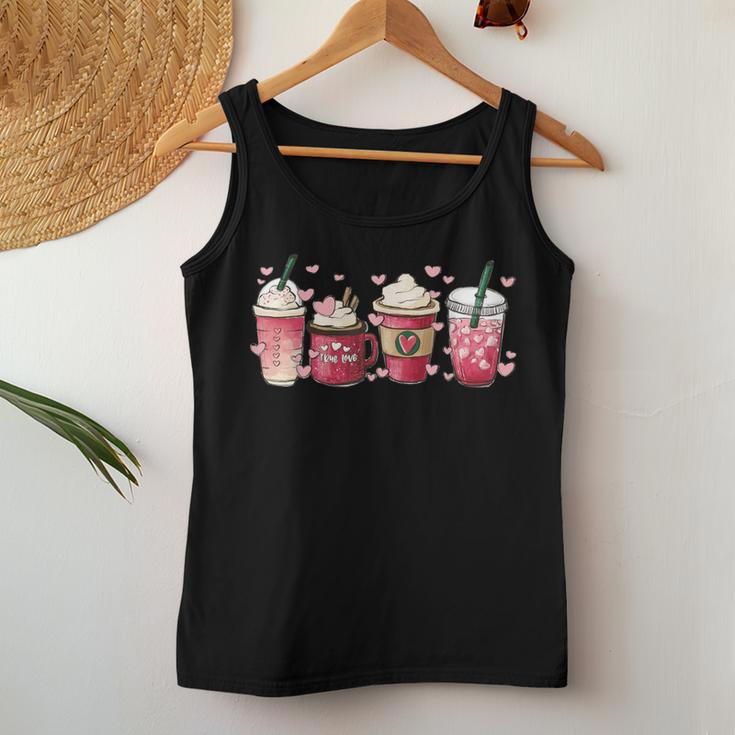 Coffee Cups Retro Groovy Hearts Loving Latte Valentine's Day Women Tank Top Unique Gifts