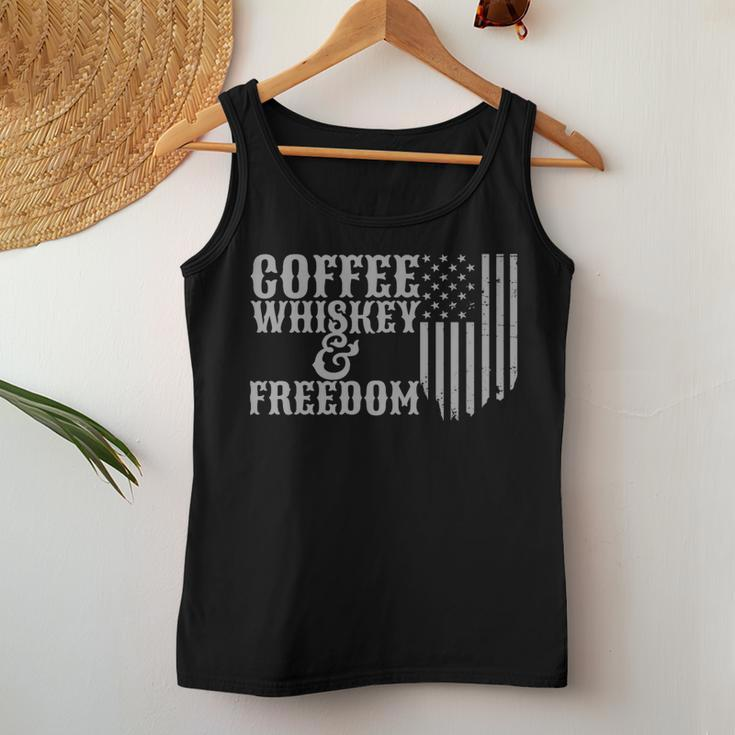 Coffee Whiskey And Freedom Vintage Rustic American Flag Women Tank Top Unique Gifts