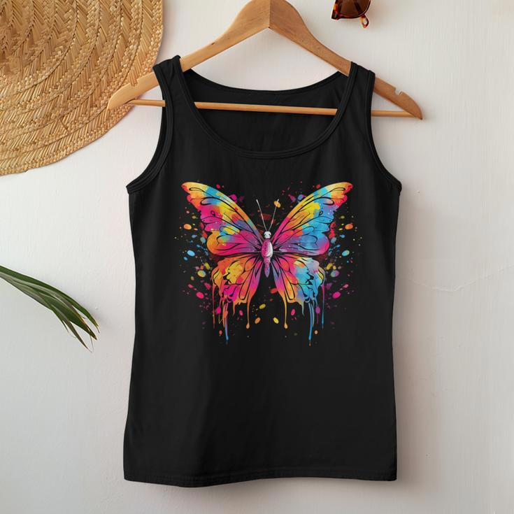Cool Butterfly On Colorful Painted Butterfly Women Tank Top Unique Gifts