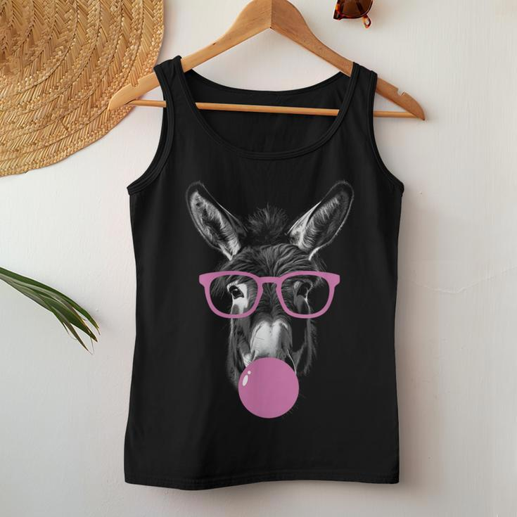 Cool Donkey Face Eating Gum And Makes A Bubble Cute Donkey Women Tank Top Unique Gifts