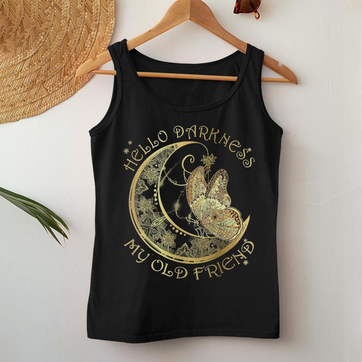 Crescent Moon Butterfly Hello Darkness My Old Friend Women Tank Top Unique Gifts