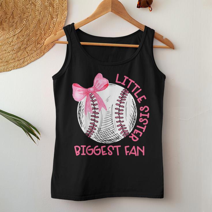 Cute Bow Coquette Little Sister Biggest Fan Baseball Girls Women Tank Top Unique Gifts