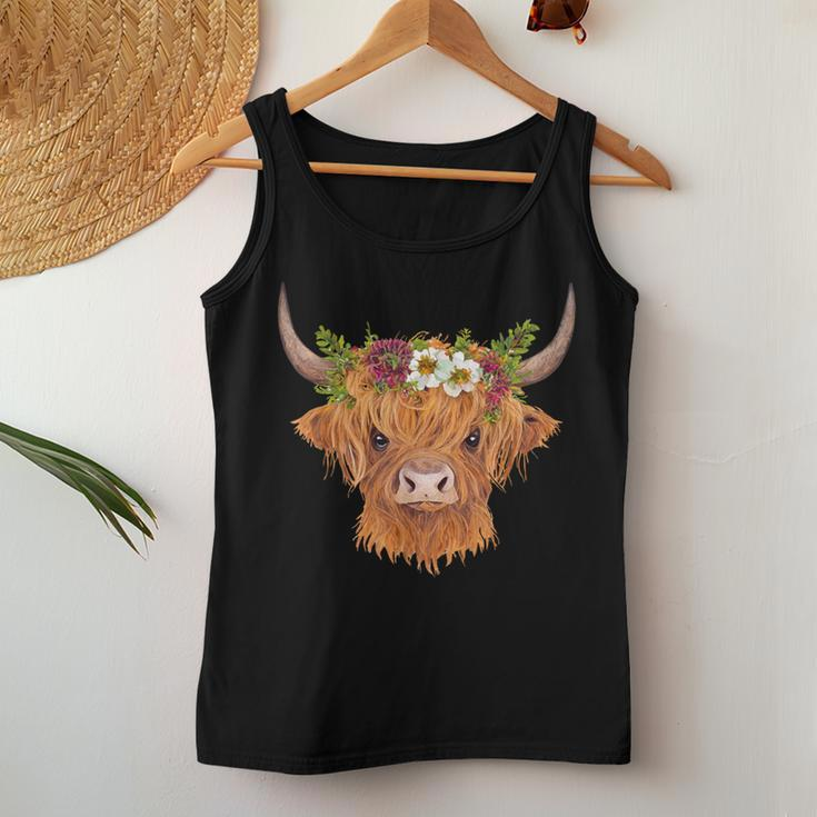 Cute Scottish Highland Cow Flower Head Cattle Calf Women Tank Top Personalized Gifts