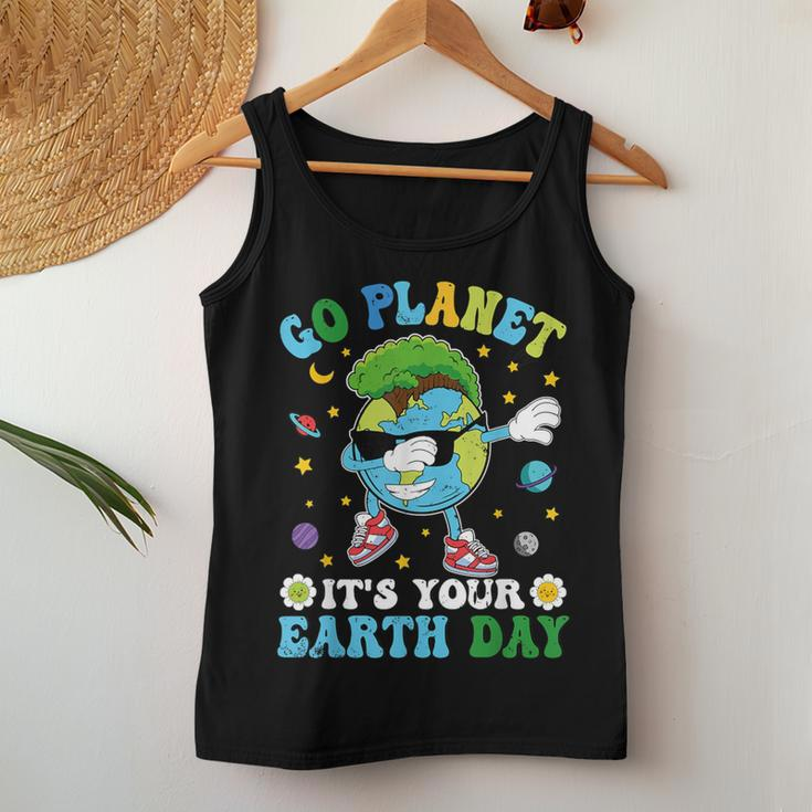 Dabbing Earth Day 2024 Groovy Go Planet It's Your Earth Day Women Tank Top Unique Gifts