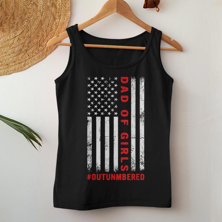 Dad Of Girls Outnumbered Vintage American Flag 4Th Of July Women Tank Top Unique Gifts