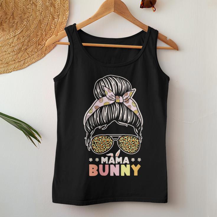 Damen Lustiges Mama Bunny Frohe Ostern 2024 Leopard Messy Bun Mit-Ausschnitt Tank Top Frauen Lustige Geschenke