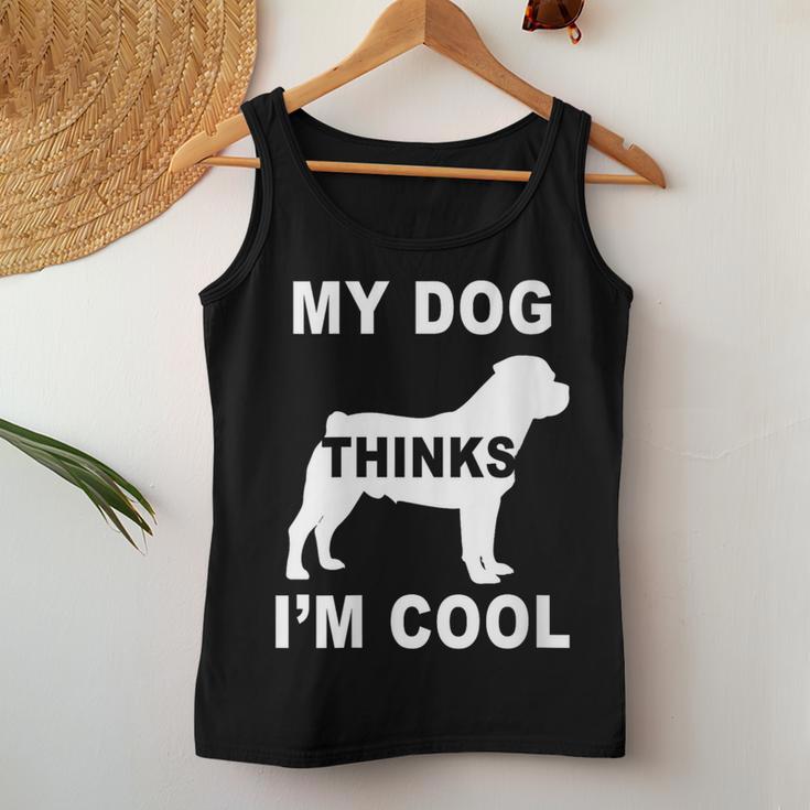 Damen Mein Hund Findet Mich Cool Rottweiler Liebhaber Papa Mama Familie Lustig Mit-Ausschnitt Tank Top Frauen Lustige Geschenke