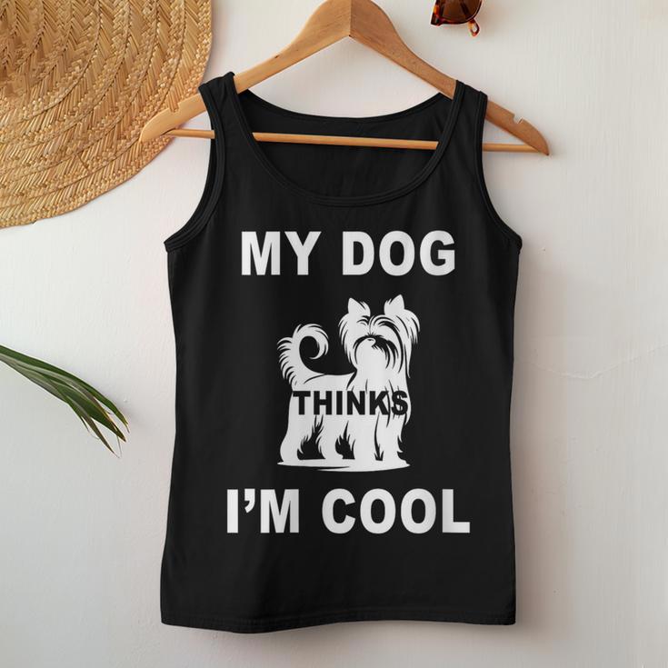 Damen Mein Hund Findet Mich Cool Yorkshire Terrier Papa Mama Familie Lustig Mit-Ausschnitt Tank Top Frauen Lustige Geschenke