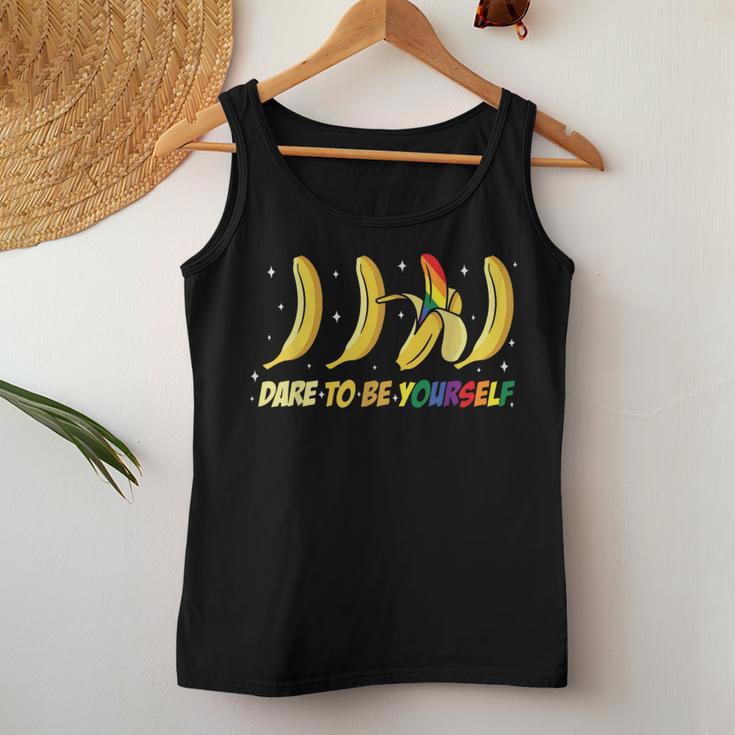 Dare To Be Yourself Cute Banana Lgbtg Pride Rainbow Flag Women Tank Top Unique Gifts