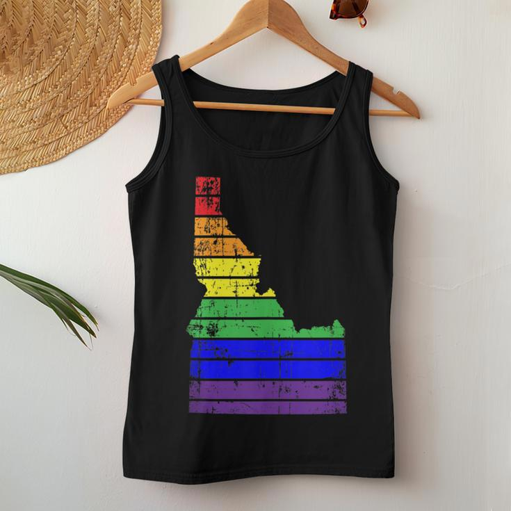 Distressed State Of Idaho Lgbt Rainbow Gay Pride Women Tank Top Unique Gifts
