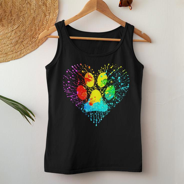 Dog Lover Mom Dad Colorful Heart Dog Paw Print Women Tank Top Unique Gifts