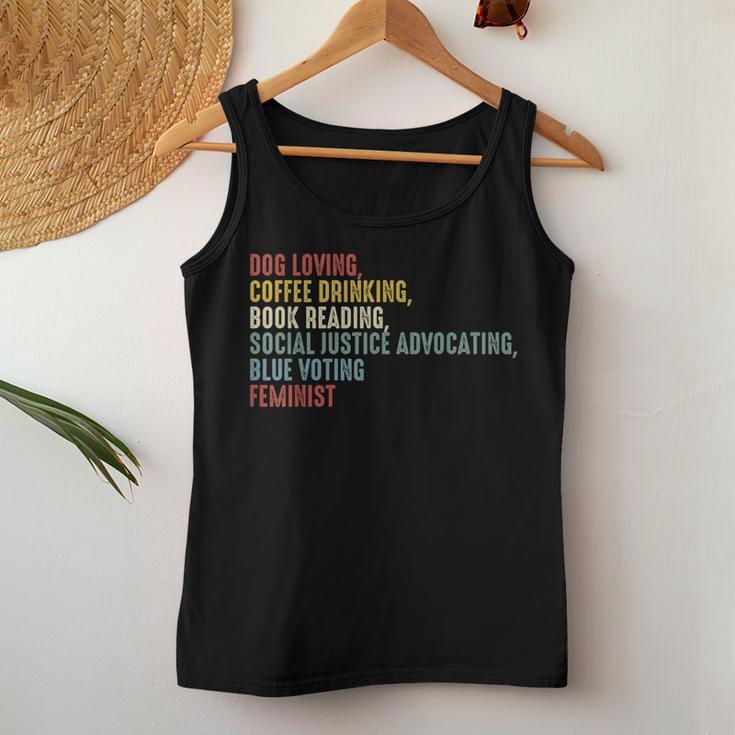 Dog Loving Coffee Drinking Book Reading Social Justice Women Tank Top Personalized Gifts